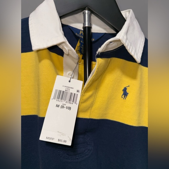 Polo Ralph Lauren Girls Cropped Rugby Shirt Yellow Navy Stripe Size M (8–10) NWT - Picture 5 of 9